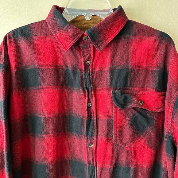 Gioberti Flannel Shirt Buffalo Check Contrasting Corduroy Red Black XXL Workwear - Picture 2 of 11